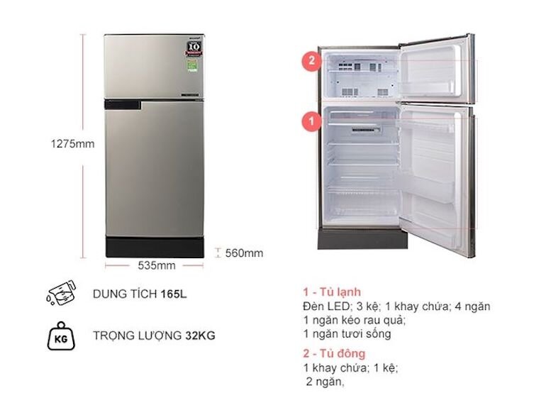 Tủ lạnh Sharp SJ-X176E-CS, 165L, Inverter
