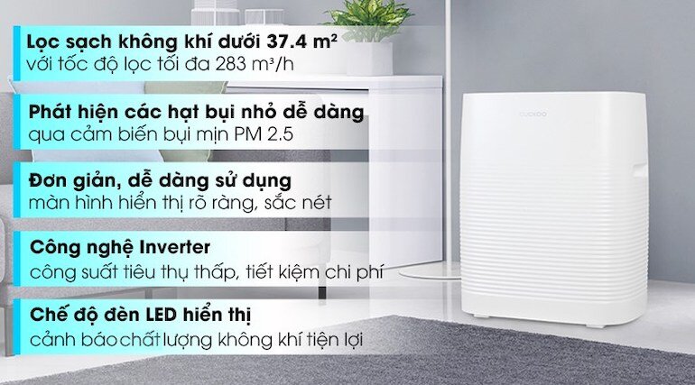 Máy lọc không khí Cuckoo CAC-C1220FW được trang bị nhiều tính năng cao cấp.