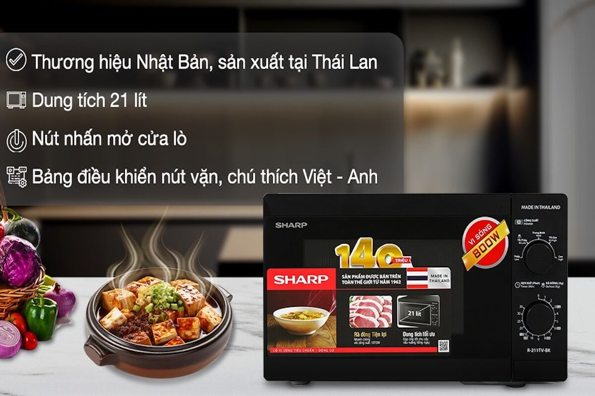 Rã đông siêu tốc, nấu nướng đa năng cùng lò vi sóng Sharp R-211TV-BK