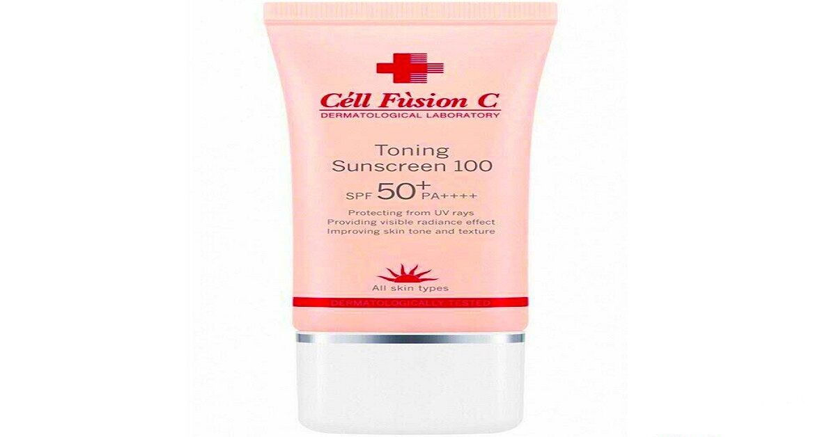 Review chi tiết về kem chống nắng cell fusion c màu hồng