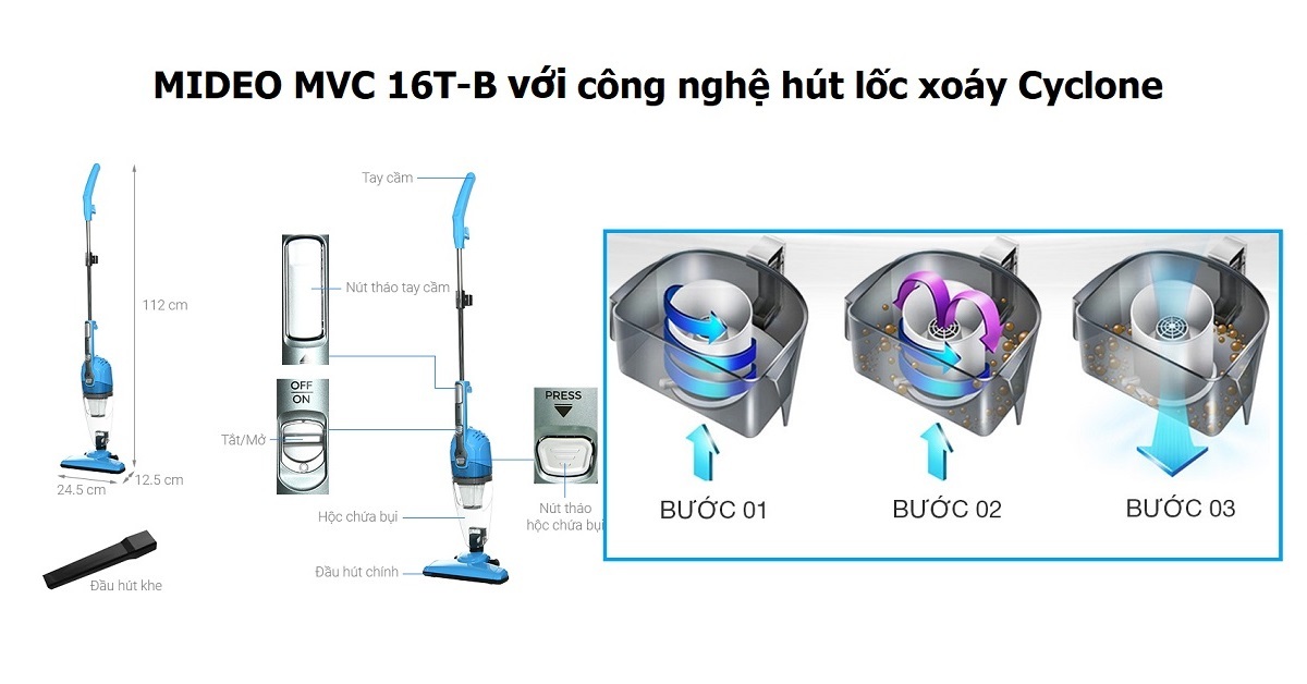 Review máy hút bụi Midea MVC-16T-B