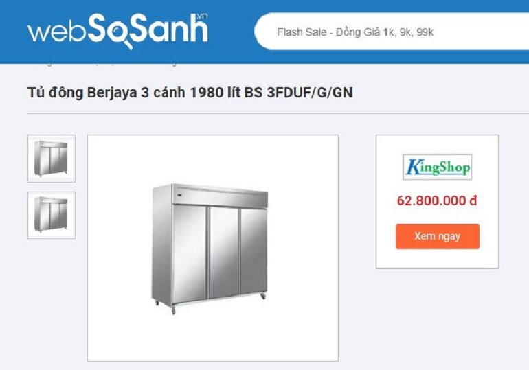 Giá tủ đông Berjaya 3 cánh 1980 lít BS 3FDUF/G/GN