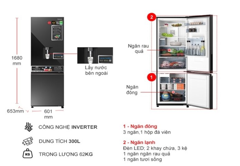 Đánh giá về thiết kế của tủ lạnh Panasonic NR-BV331WGKV