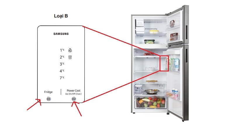 bảng điều khiển chính của tủ lạnh Samsung Inverter 406 lít RT42CG6584B1SV