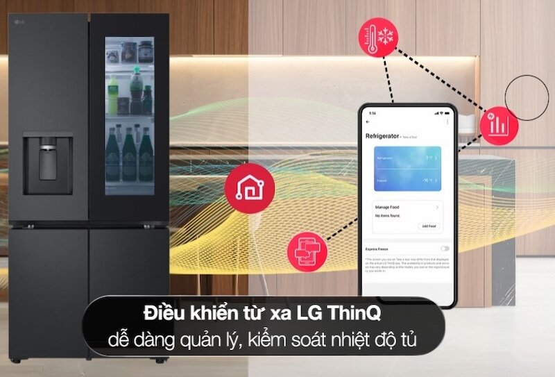 Có thể điều khiển tủ lạnh LG Inverter 576 lít LFD58BLMAI từ xa dễ dàng