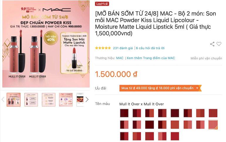 Bộ 2 món: Son môi MAC Powder Kiss Liquid Lipcolour - Moisture Matte Liquid Lipstick 5ml