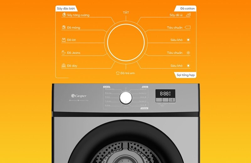 Máy sấy quần áo Casper TD-E82VG1 gây ấn tượng nhờ trang bị hiện đại, giá lại 