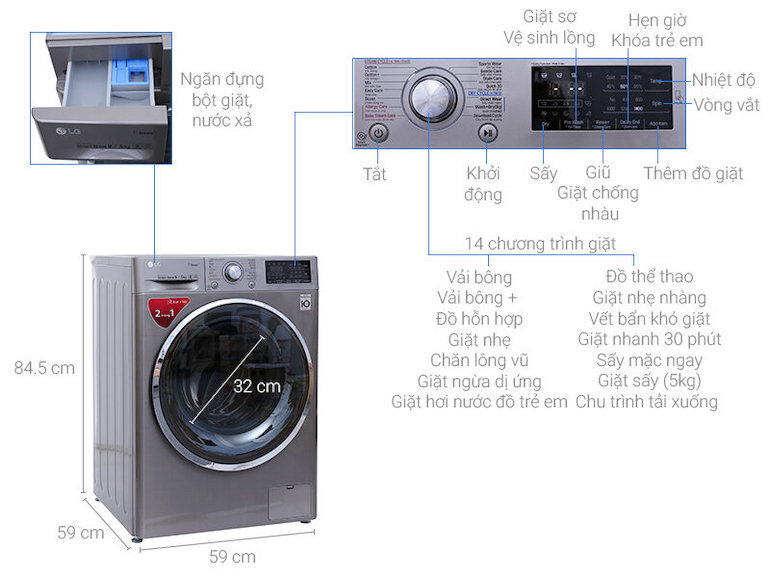 chế độ sấy của máy giặt LG