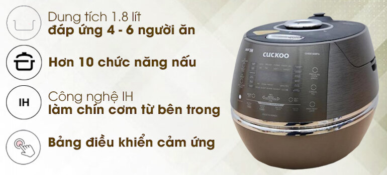 Nồi cơm điện cao tần Cuckoo CRP-CHSS1009FN có dung tích 1.8 lít thích hợp cho gia đình có từ 4 – 6 người.