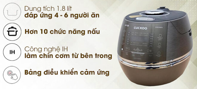 Nồi cơm điện cao tần Cuckoo CRP-CHSS1009FN có dung tích 1.8 lít thích hợp cho gia đình có từ 4 – 6 người.