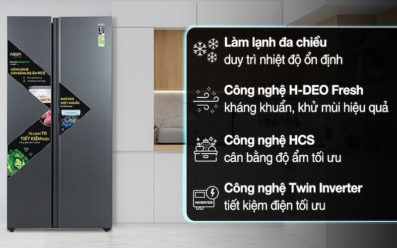 Tủ lạnh Aqua Inverter 646 lít AQR-S682XA(BL) sở hữu công nghệ làm lạnh và tính năng tiện ích vượt trội