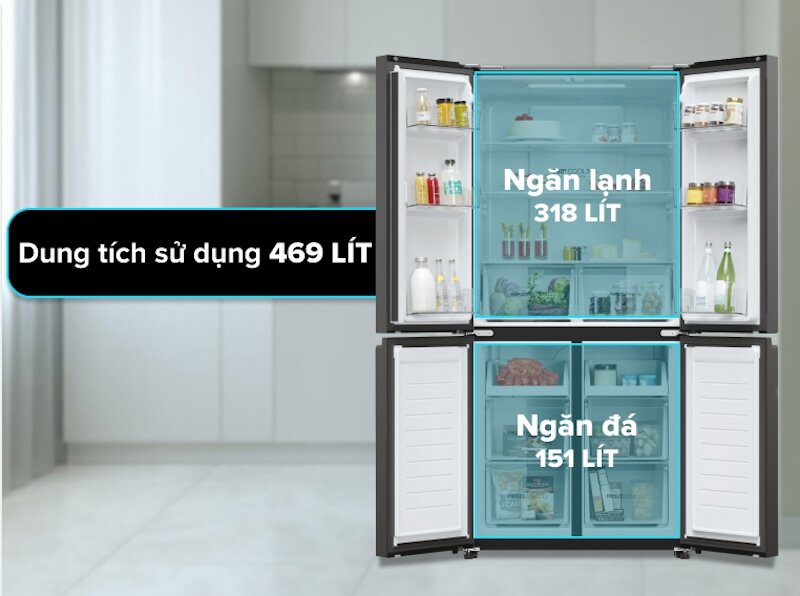 Tủ lạnh Aqua Inverter AQR-M536XA(SL) có dung tích 469 lít