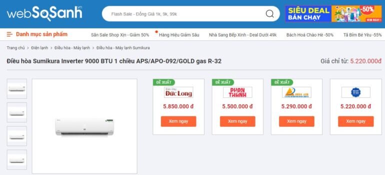 Điều hòa Sumikura 9000 BTU 1 chiều APS/APO- 092/GOLD