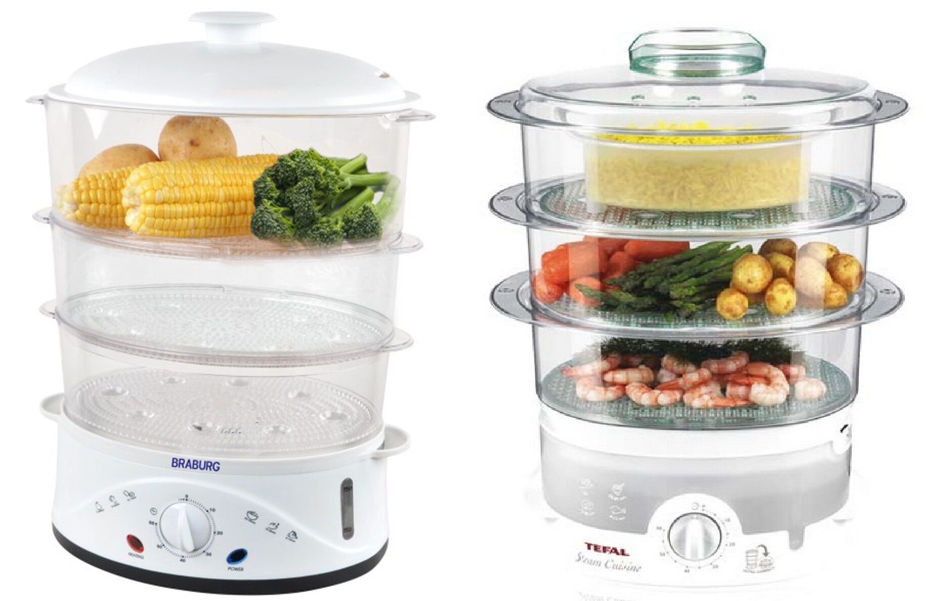 So sánh nồi hấp 3 tầng Braburg và nồi hấp Tefal VC100215