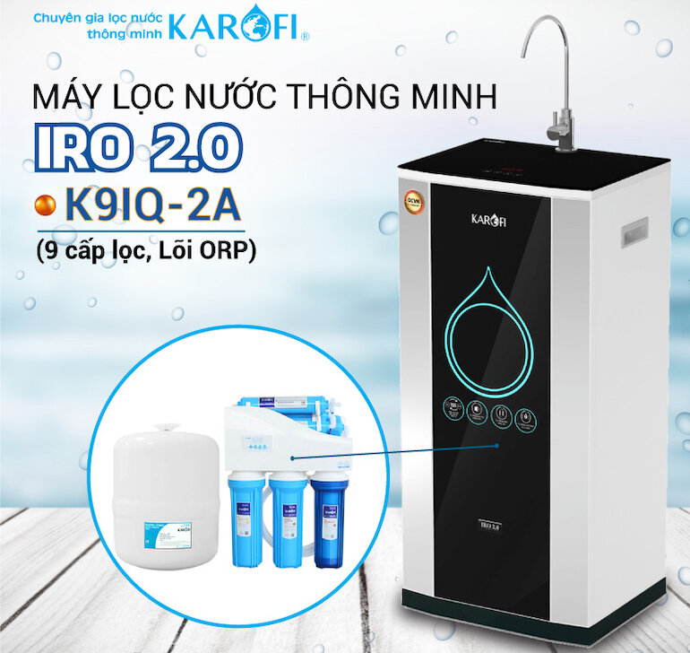 Máy lọc nước Karofi IRO 2.0 K9IQ-2 hoạt động với công suất lọc 10 lít/giờ.