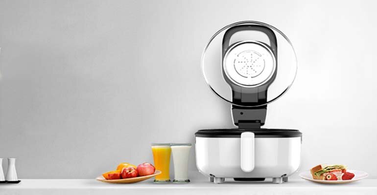 Nồi chiên không dầu LIVEN KZ-J5000A với thiết kế 3 tone màu chủ đạo trắng, đen, xanh nồi chiên không dầu LIVEN KZ-J5000A