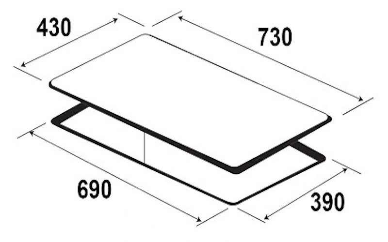 Kích thước lắp đặt bếp từ đôi Kaff KF-737II