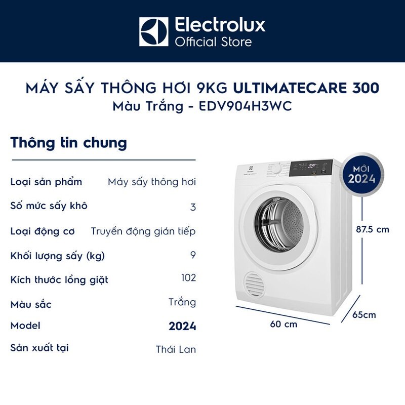 4 nâng cấp của máy sấy quần áo Electrolux UltimateCare 300 9 kg EDV904H3WC/EDV904N3SC