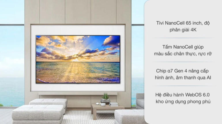 Điểm nổi bật của Smart Tivi NanoCell LG 4K 65 inch 65NANO86TPA chính là mẫu mã thiết kế của nó.