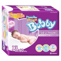 Tã dán Bobby siêu thấm XL60 cho bé trên 12 Kg