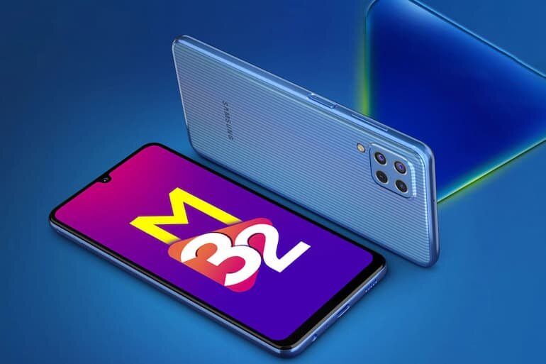 Samsung Galaxy M32 với thiết kế mặt lưng nhựa bóng