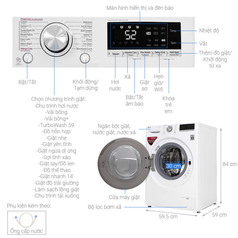 Máy giặt LG AI DD 10.5kg màu trắng FV1450S3W - Giá tham khảo: 13.590.000 vnđ/ chiếc