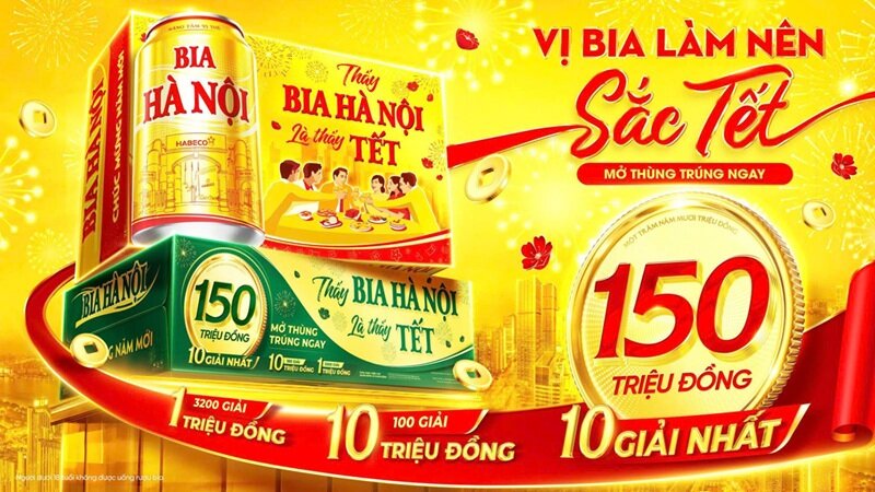 Giá thùng bia Hà Nội Tết 2026 và chương trình khuyến mãi trúng thưởng năm mới Bính Ngọ