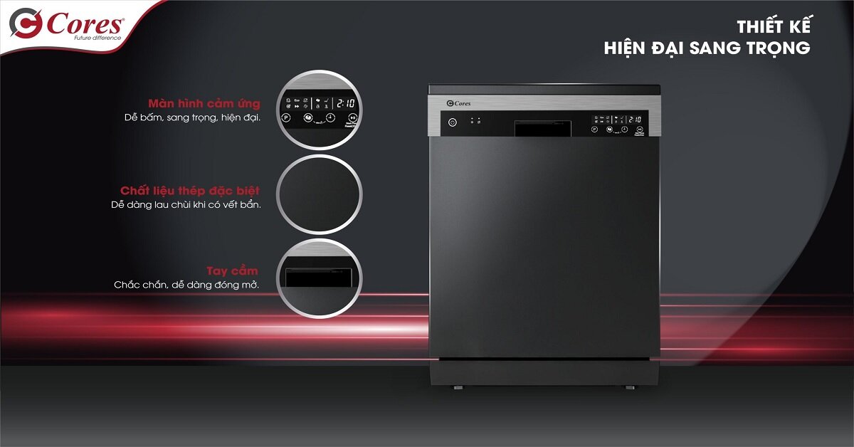 Tìm hiểu thiết kế và chất lượng máy rửa bát Cores 14 bộ FW-14BS21
