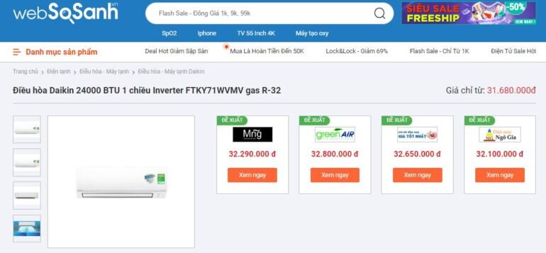 Giá điều hòa Daikin FTKY71WVMV 24000 BTU 1 chiều Inverter tại các đại lý điều hòa kênh phân phối truyền thống