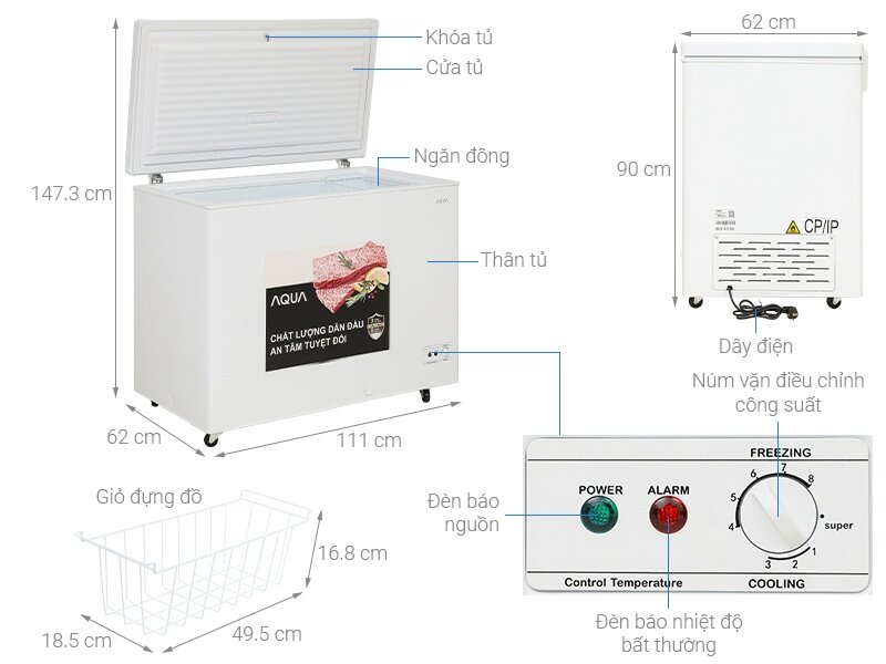 Tủ đông Aqua Inverter 301 lít AQF-C4001EN trang bị nhiều tiện ích đi kèm