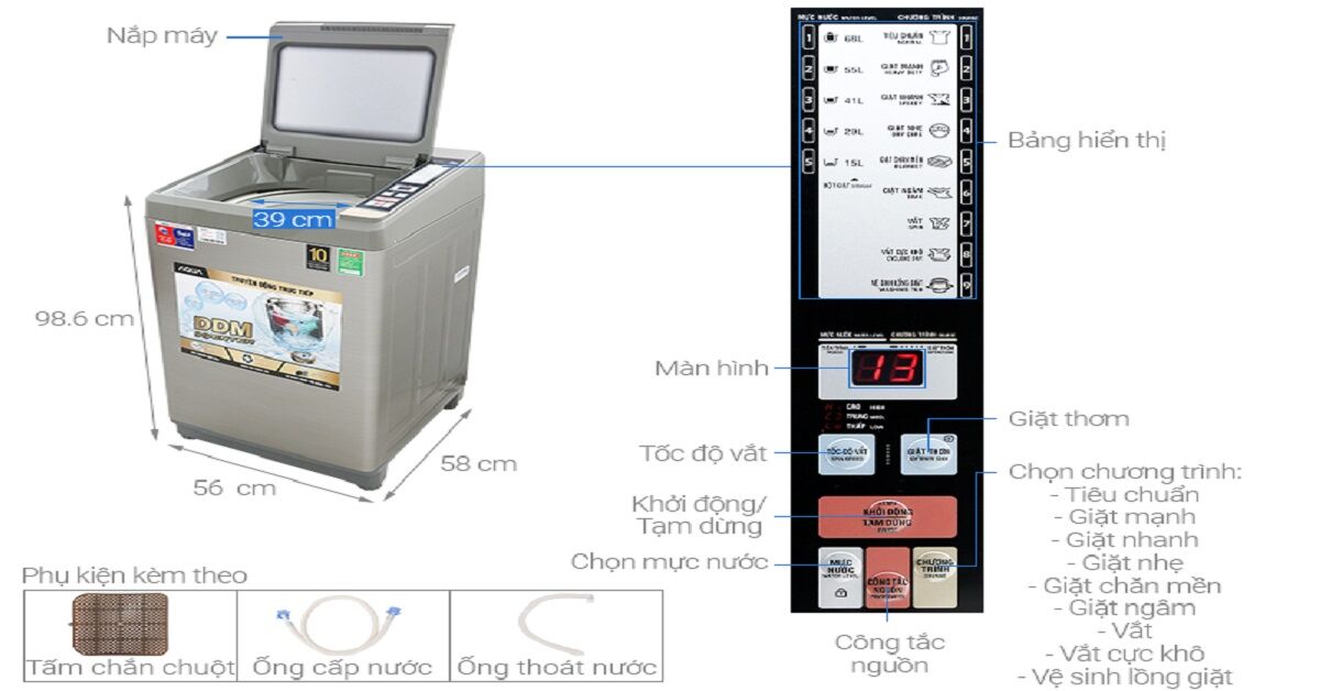 Tổng hợp 4 tính năng nổi bật và cách sử dụng máy giặt Aqua 9kg