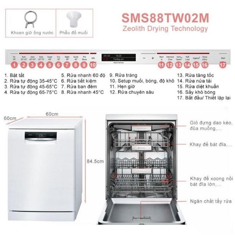 Máy rửa bát độc lập 14 bộ Bosch SMS88TW02M
