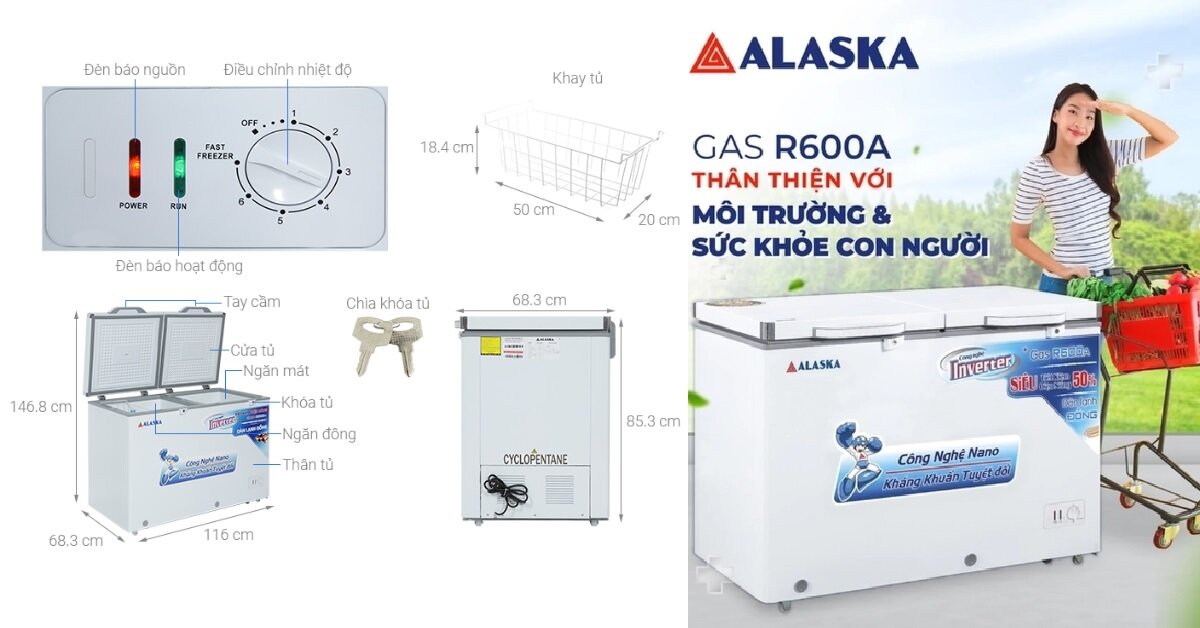 Tủ đông Alaska inverter 2 ngăn 282 lít BCD-4568CI có tốt không?