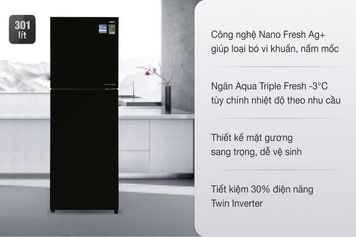 Tủ lạnh Aqua AQR-IG316DN GB: Tiết kiệm điện, bảo quản thực phẩm tươi ngon