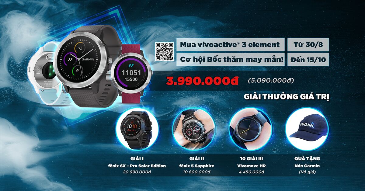 Tưng bừng khai trương, mừng Đại lễ 2/9 - Giảm giá cực sốc cùng phiếu rút thăm trúng lớn với Vivoactive 3 element