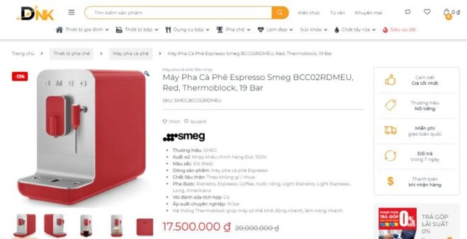 [SỐC] Giá máy pha cà phê Smeg BCC02RDMEU Red GIẢM 2,5 TRIỆU - FREESHIP toàn quốc