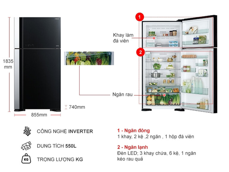 Tủ lạnh Hitachi Inverter 550 lít R-FG690PGV7X GBK