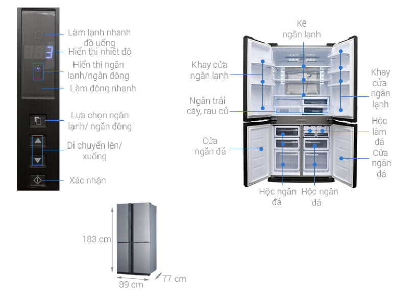 Tủ lạnh Sharp 4 cánh sj-fx680v-st