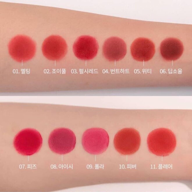 Bảng màu son kem Romand Zero Velvet Tint