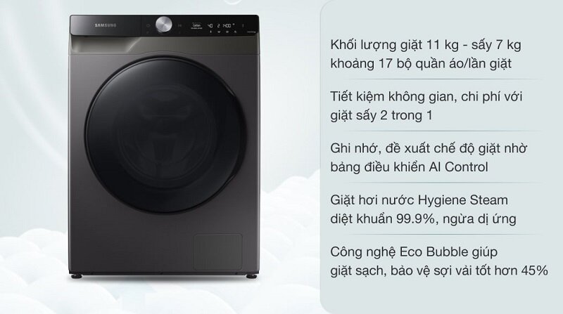 Gợi ý loạt máy giặt sấy 11kg “xịn sò” năm 2025: Giặt nhanh, sấy khô lại tiết kiệm điện