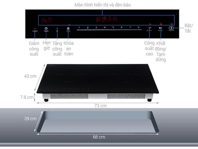 Bếp âm Kalite KL-3900 với mặt kính Ceramic – Schott Ceran (Đức) chịu nhiệt, chịu lực tốt, chống trầy và dễ dàng lau chùi.