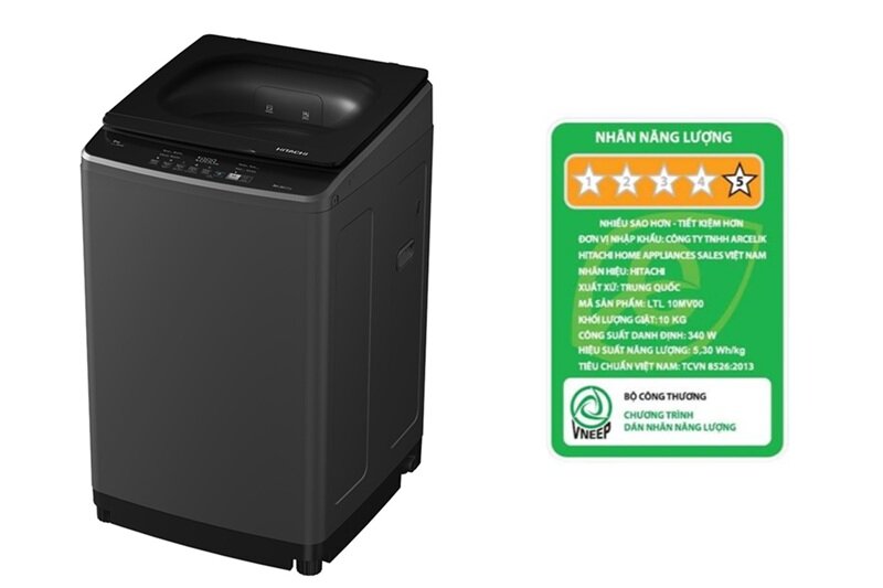 Máy giặt Hitachi 10 kg LTL 10MV00 GG giảm giá 3 triệu đồng, hội tụ trang bị hiện đại và siêu tiết kiệm điện