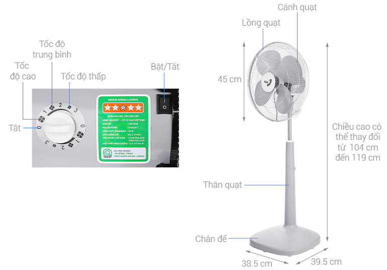 Asia D16026-XV0 có 4 cánh quạt xoay với đường kính 40cm giúp tạo ra làn gió trải rộng và xa hơn.