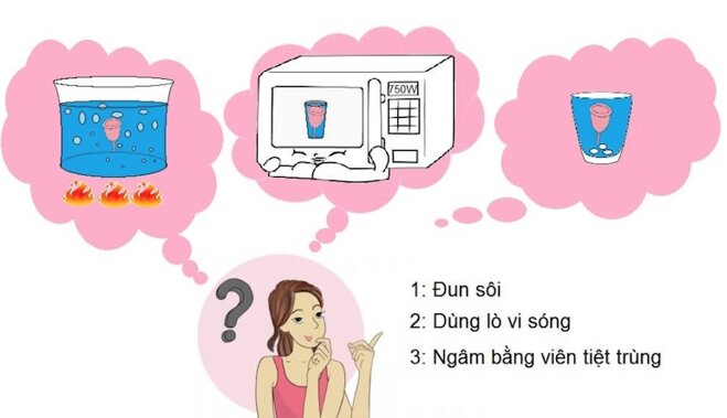 Vệ sinh cốc nguyệt san bằng cốc tiệt trùng và lò vi sóng