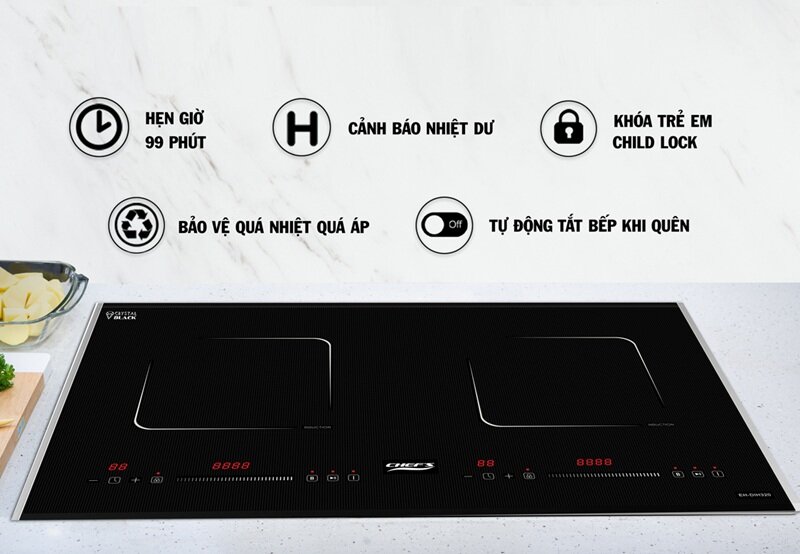 Chef's EH-DIH320 giá khoảng 4 triệu đồng, bếp từ đôi công suất cao, có Inverter