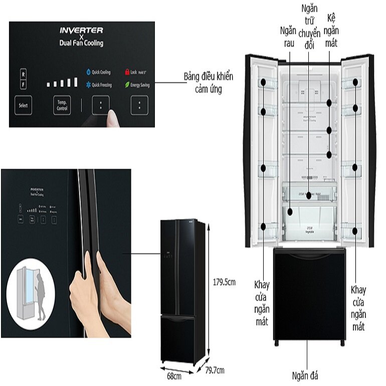 Tủ lạnh Hitachi ngăn đá dưới R-FWB490PGV9 (GBK) với những tính năng tiện lợi