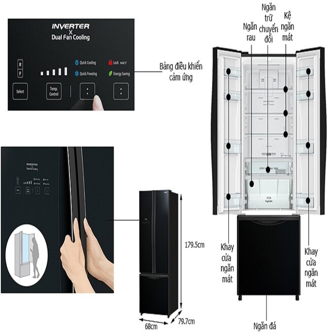 Tủ lạnh Hitachi ngăn đá dưới R-FWB490PGV9 (GBK) với những tính năng tiện lợi