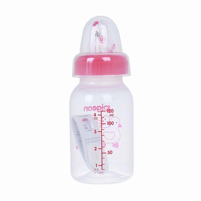 Bình sữa Pigeon cho trẻ sơ sinh 120ml cổ hẹp làm bằng nhựa PP