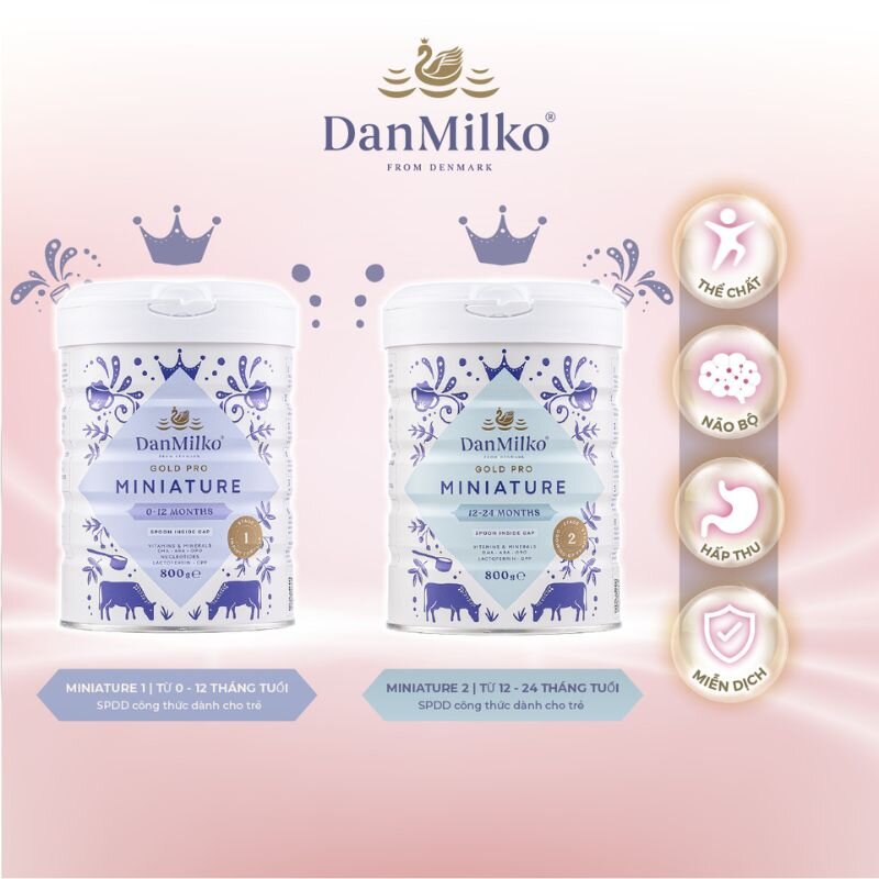 Sữa DanMilko Miniature 1 (giai đoạn 0-12 tháng) và Sữa DanMilko Miniature 2 (giai đoạn 12-24 tháng)