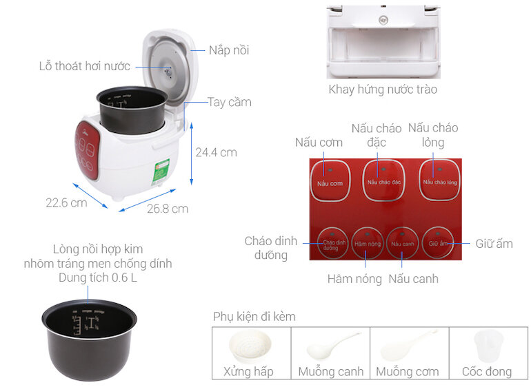 Nồi cơm điện tử Midea MB-FS1617 với lòng nồi chống dính, dễ dàng chùi rửa.